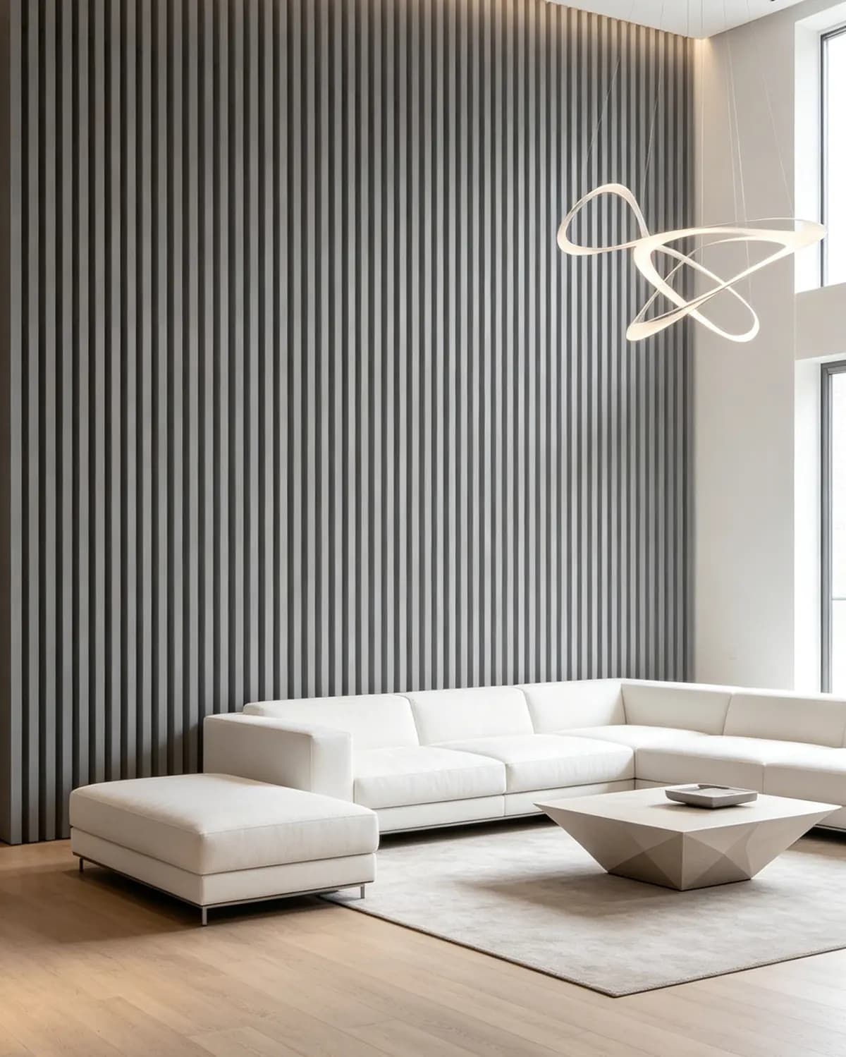Salón con palillería gris instalada